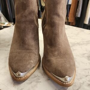 Jeffrey Campbell Taupe Suede Ankle Boots with Silver Accents